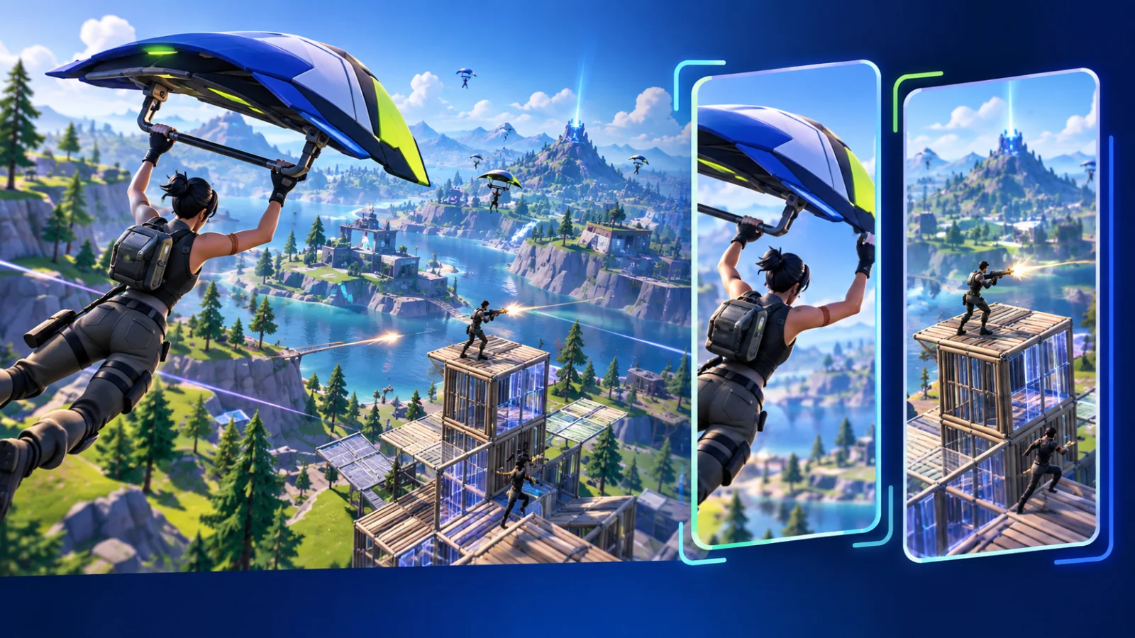 A colorful competitive arena moment reframed into vertical clips
