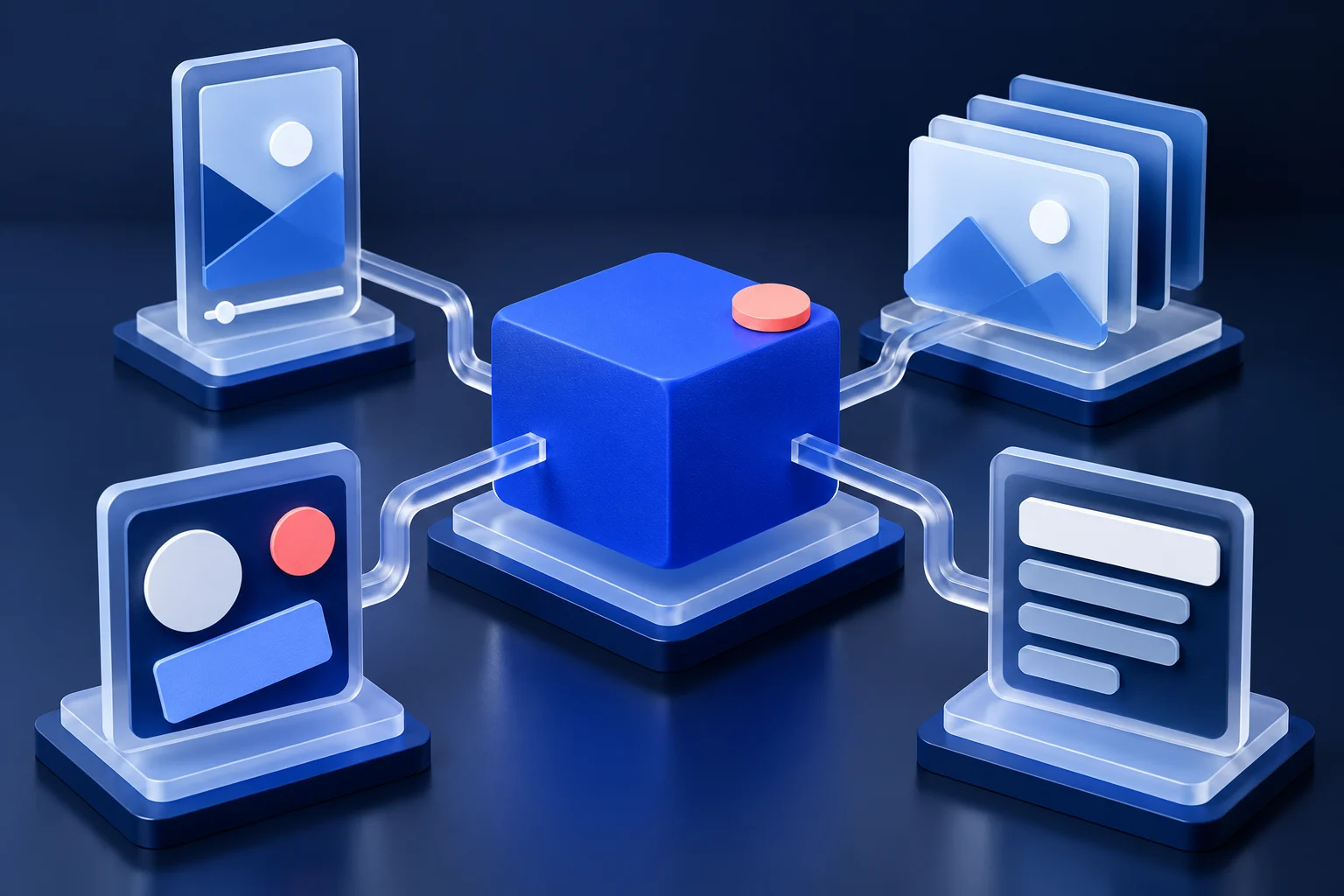 One cobalt source block connected to four consistent short-form output types.