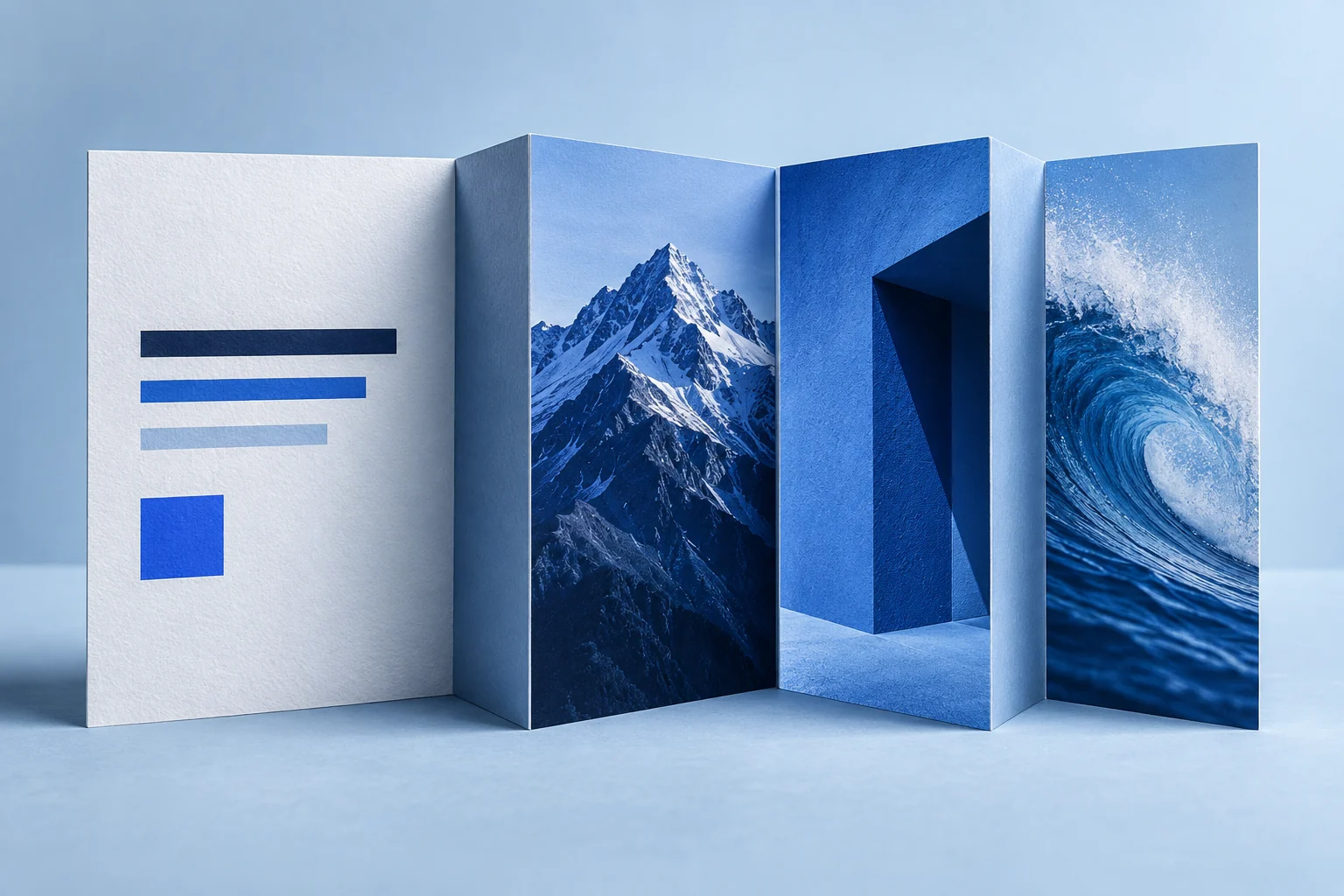 A single source sheet unfolds into three photographic story panels.